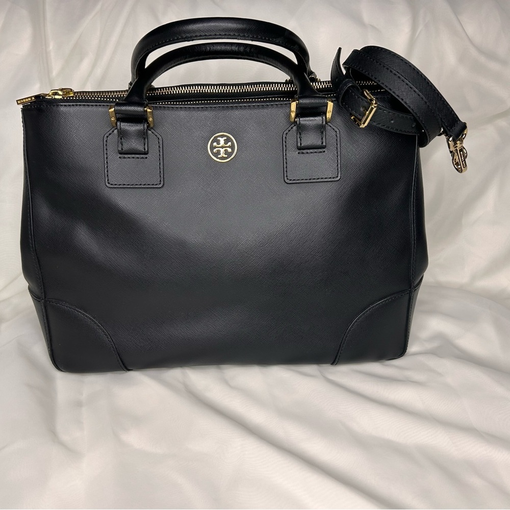Tory Burch Black Saffiano Leather Robinson Double Zip Tote - with MK Strap